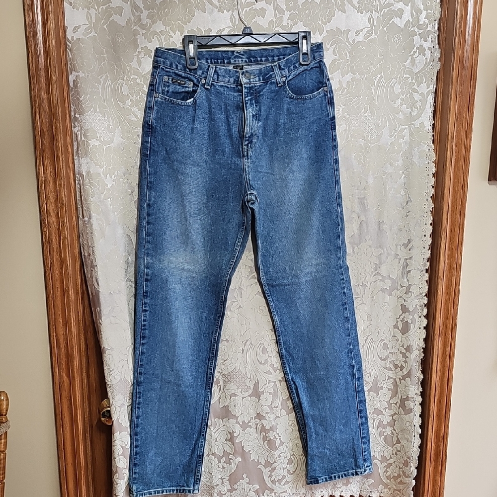 Blue Straight-Leg High-Rise Jeans